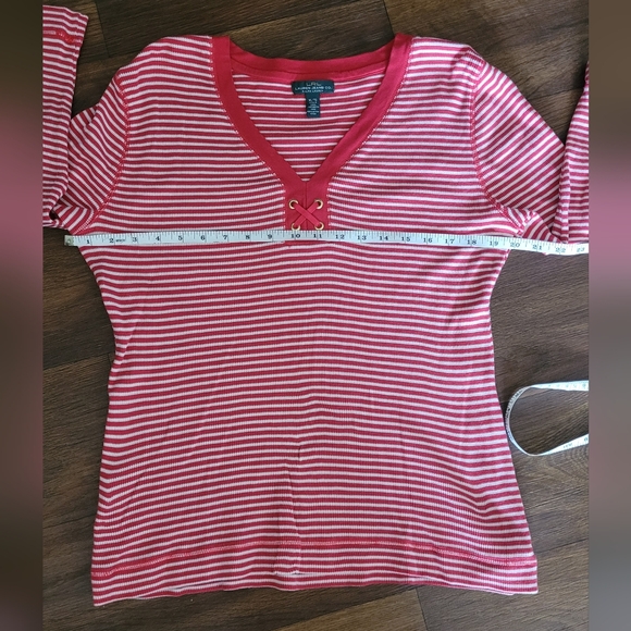 Ralph Lauren vneck top waffle knit nautical striped 3/4 sleeved Women's XL - Picture 6 of 7